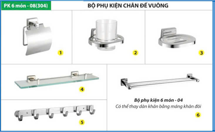 COMBO PHỤ KIỆN NHÀ VỆ SINH INOX 304 - PK08