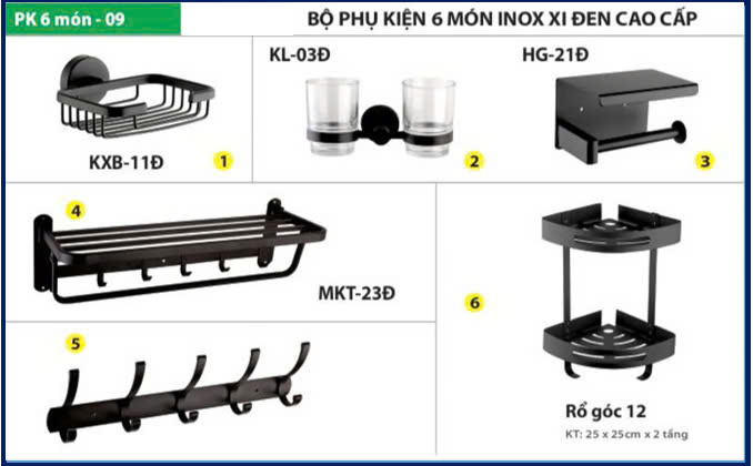 COMBO PHỤ KIỆN NHÀ VỆ SINH INOX 304 SƠN ĐEN TĨNH ĐIỆN - PK09