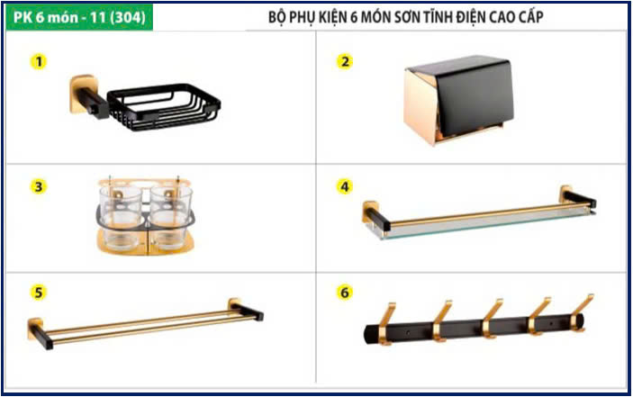 COMBO PHỤ KIỆN TOILET INOX 304 SƠN ĐEN VÀNG - PK11