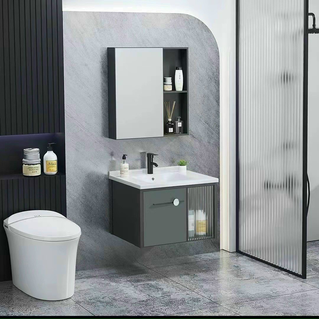 D903D - TỦ LAVABO NHÔM 1 CÁNH ĐEN KT600*470