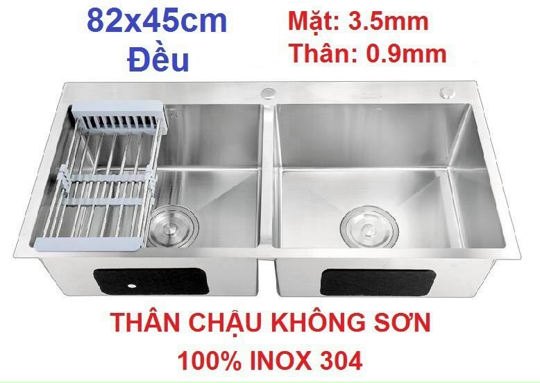 D8245DKS- CHẬU RỬA CHÉN INOX 304 KHÔNG SƠN 2 HỘC ĐỀU 100%