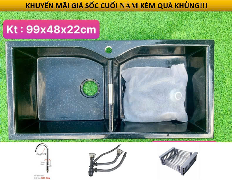 CCD10- BỘ CHẬU RỬA CHÉN ĐÁ 2 HỘC ĐỀU