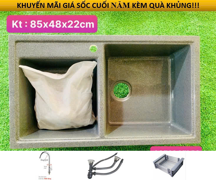 CCD11- BỘ CHẬU RỬA CHÉN ĐÁ 2 HỘC XÁM